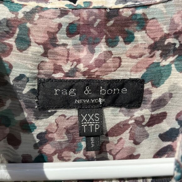 Rag & Bone Susan Floral Printed Silk Sheer Top in Ivory Floral Size XXS - Picture 5 of 11